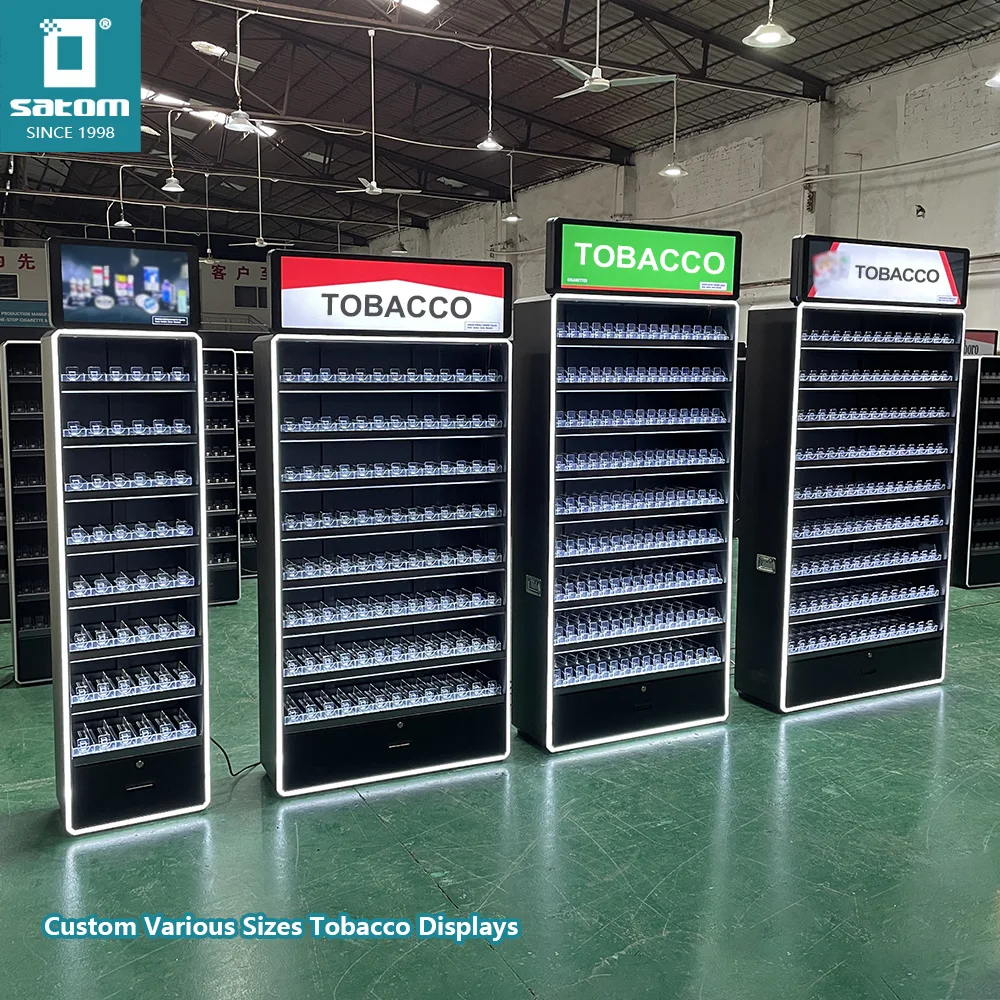 High-end Tempered Glass Door Cool Led Tobacco Cabinet Cigarette Rack Display Stand Cigarette Display