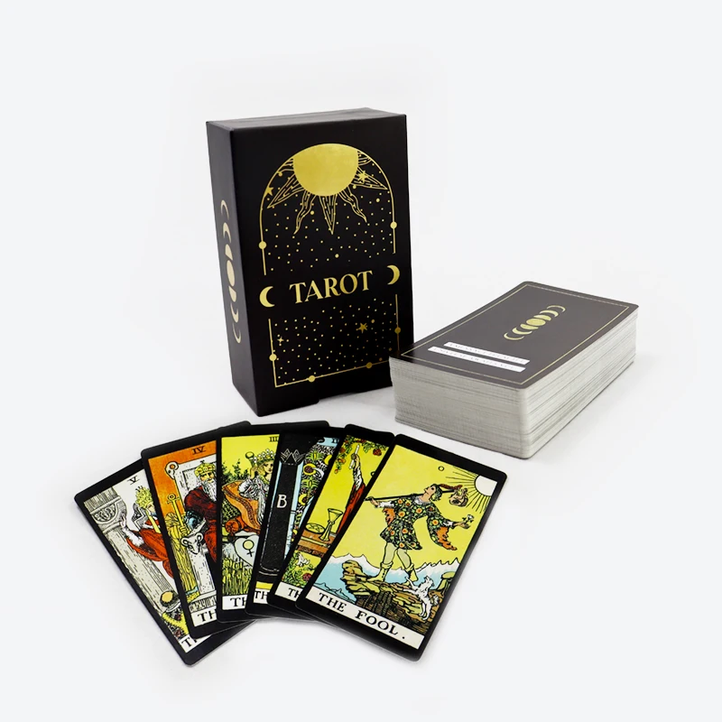 Factory customize print your logo black gold foil rider tarot cards printing high quality divination fortune tarot card