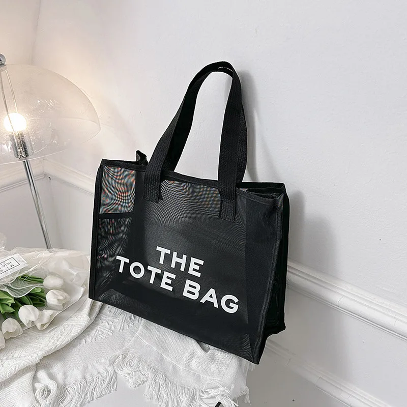 Mesh Beach Bag Tote Bag for Women Foldable Swim Large Beach Tote Bag with Zipper Pockets Waterproof Sand-proof