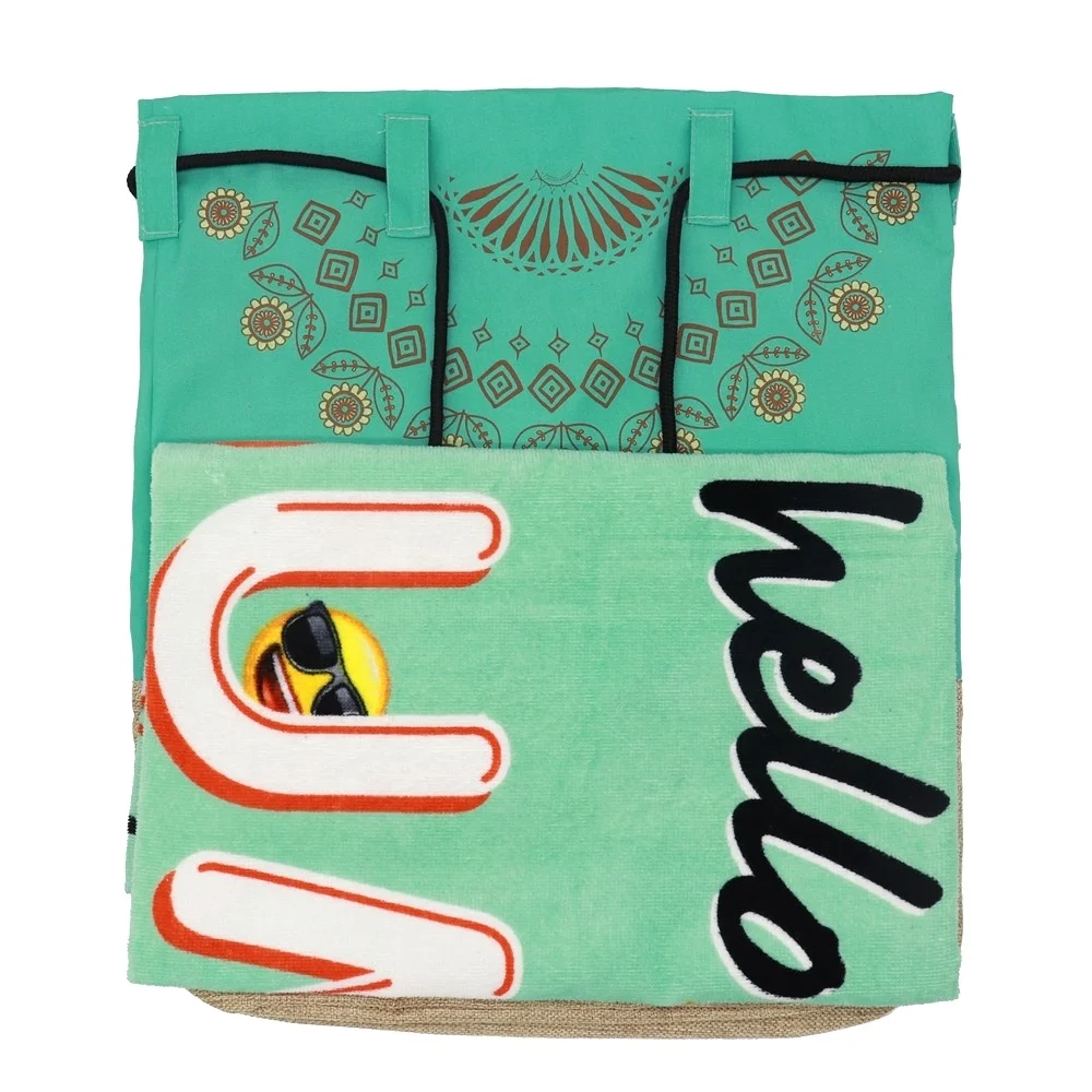 Promotional/Wholesale Portable Big 100% Cotton Custom Bag Luxury Digital Printed Custom Logo Beach Towel