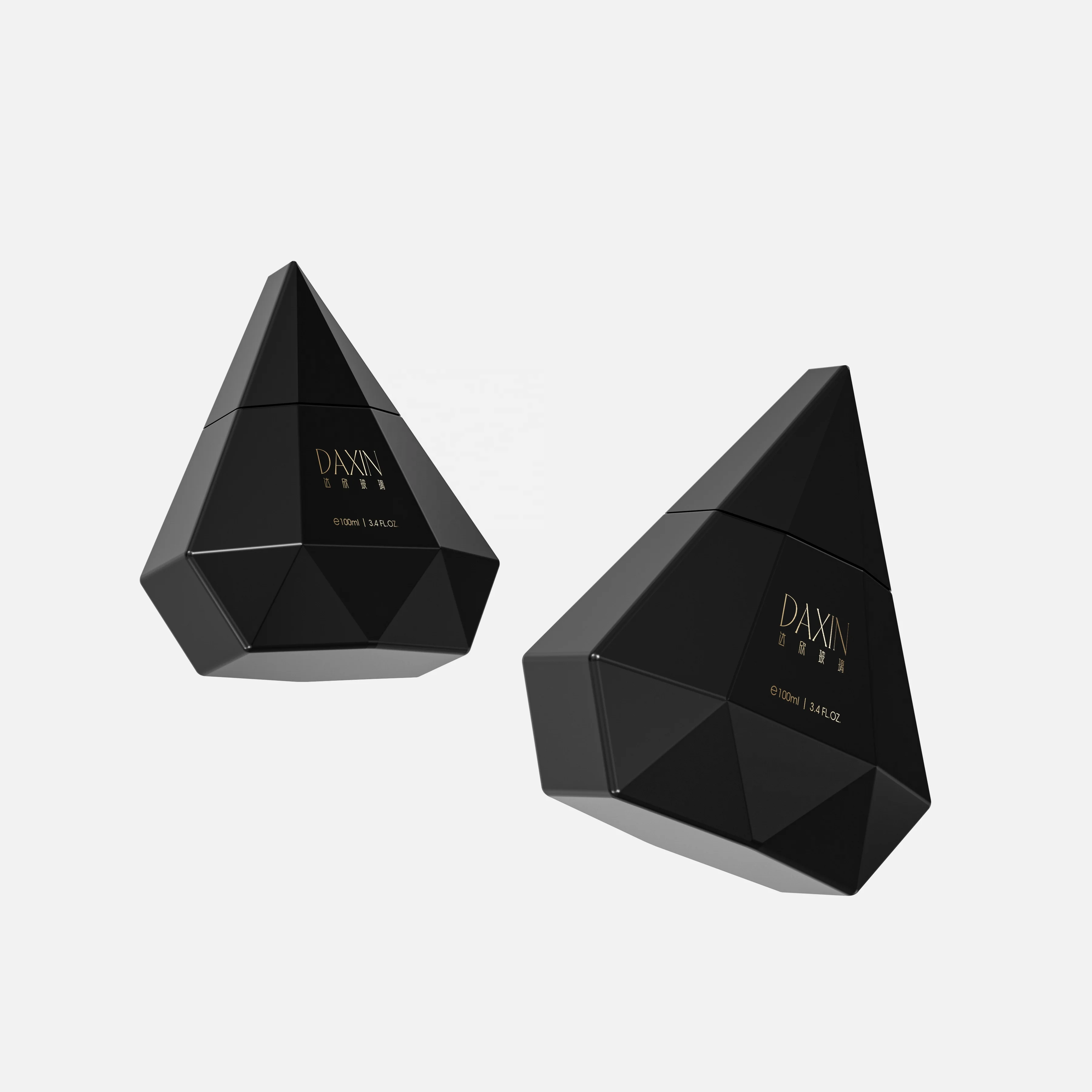 Mysterious black triangular empty perfume spray bottle 100 ml  unique glass perfume bottle custom perfume bottle with spray