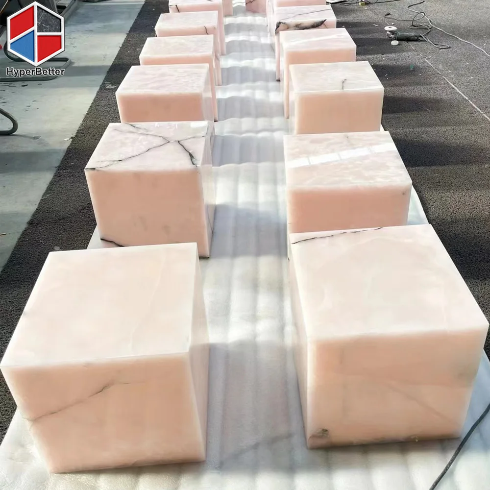 Розовый оникс кубический цоколь стол со светодиодной подсветкой внутри