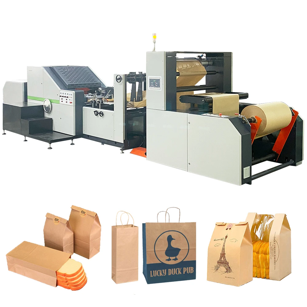 ROKIN BRAND Fully Automatic Twisted Handle Square Bottom Kraft Paper Bag Making Machine