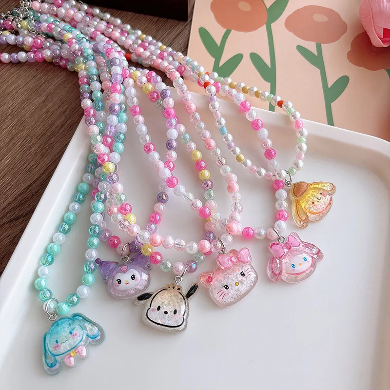 Handmade Resin Hello Kitty Rainbow Snow Kids Bead Necklace Vintage Style DIY Fashion Geometric Pattern Child Jewelry