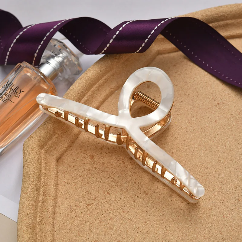 women 11.5cm large Tortoise Shell Hair claws Crab Leopard big hair claw clip hollow jumbo metal acetate hair clip for girl