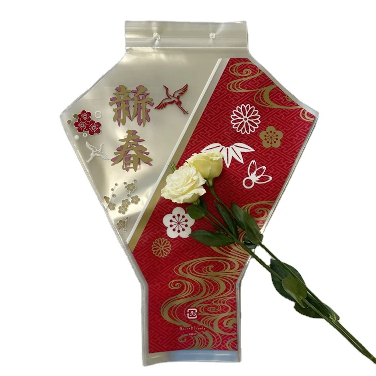 2021 Promotional simple rose flower packaging bag plastic waterproof bouquet bag