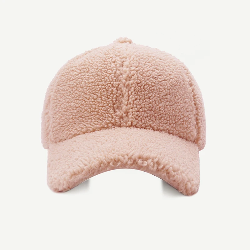 Pure color lamb cashmere 6 panel wool cap winter warm custom logo baseball cap For women warm plus velvet casquette