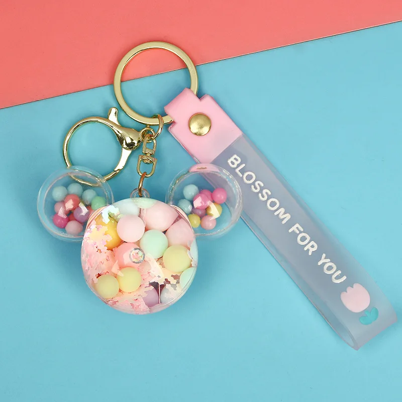 Wholesale Oil Pearl Mickey Head Flowing Sand Keychain Pendant Buckle Personalized Book Bag Acrylic Doll Pendant