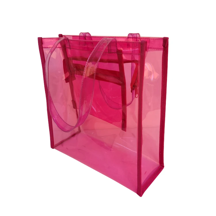 Fashion Women Clear Plastic Beach Handbag Transparent Shopping Bags Neon Pvc Nurse Tote Bag