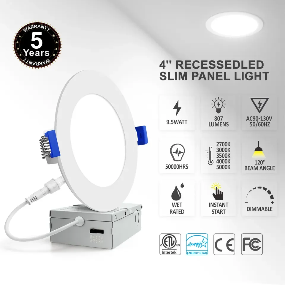 US Canada Hot selling 4/6 Inch Ultra Thin LED Recessed Ceiling Lights 9W 12W Dimmable Slim Pot Light with Junction Box