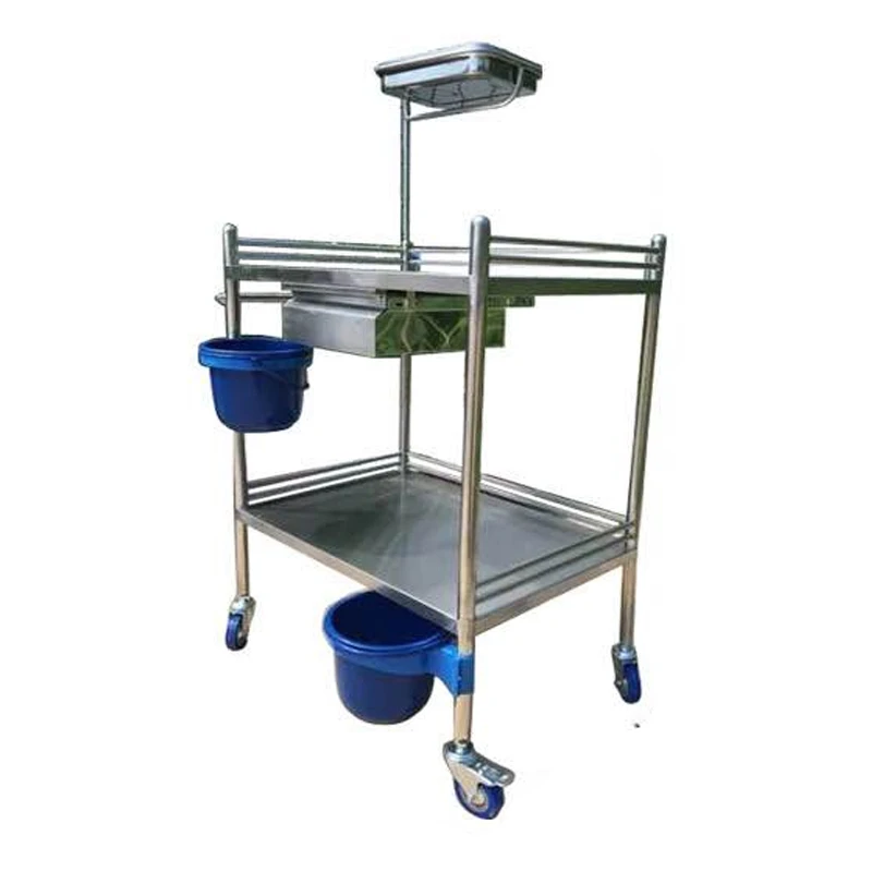 China  Stainless steel Medical device trolley three layers with  drawer  treatment cart