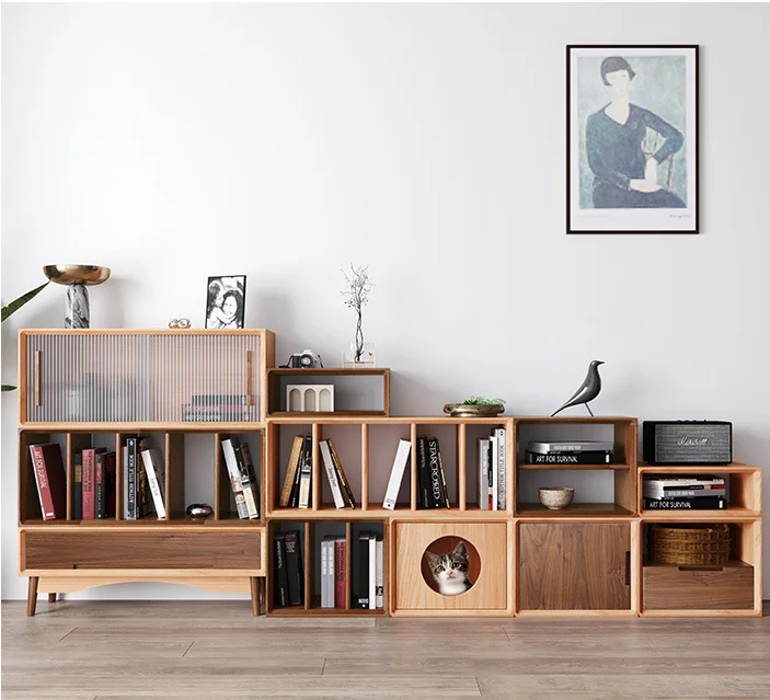 Home Floor Standing Black Walnut Wooden Storage Unit Magazine Rack Book Shelf Bookcases Organizer For Living Room Office Hotel