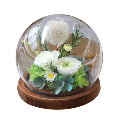 Wholesale preserved Dandelion eternal preserved rose in glass dome for Living Room Decoration Dried Flower Christmas gift