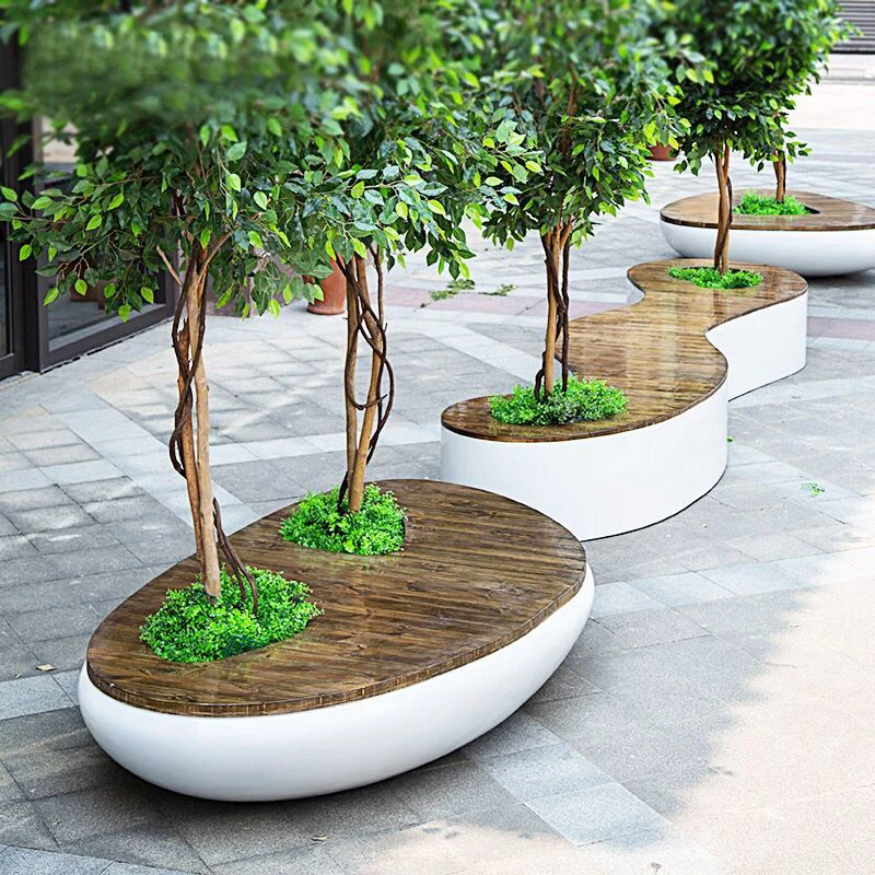 Y696 Fiberglass/Wood seating chair flower tree plants pots for plants with stand for outdoor or indoor
