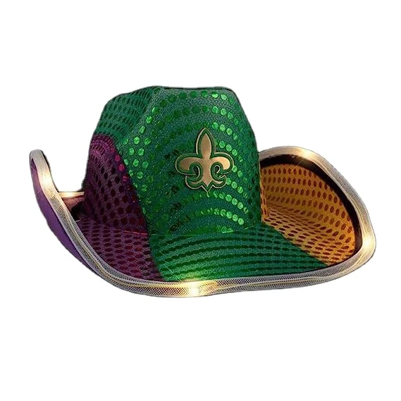Men  Women Western Wear Costume Light-up Mardi Gras Sequin Party Cowboy Hat