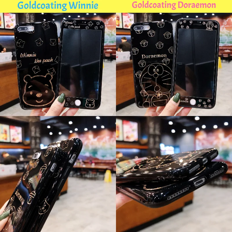 Cute cartoon monster design doraemon stitch luffy tpu soft phone case and protective glass for iphone