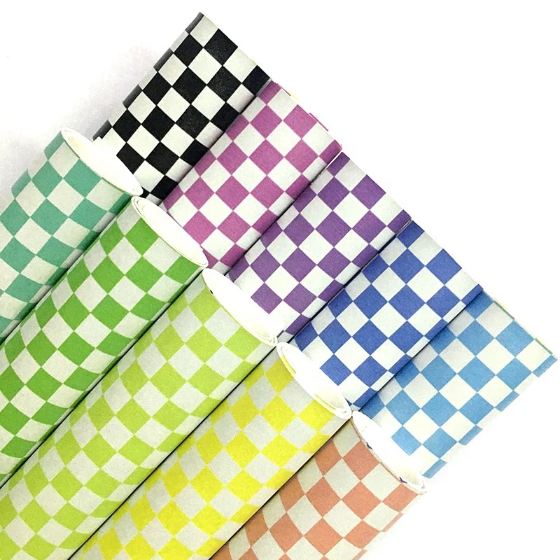 BOCA custom print checked pattern PU synthetic leather rolls sheet plaid tartan designer faux leather vinyl for hair bows shoes