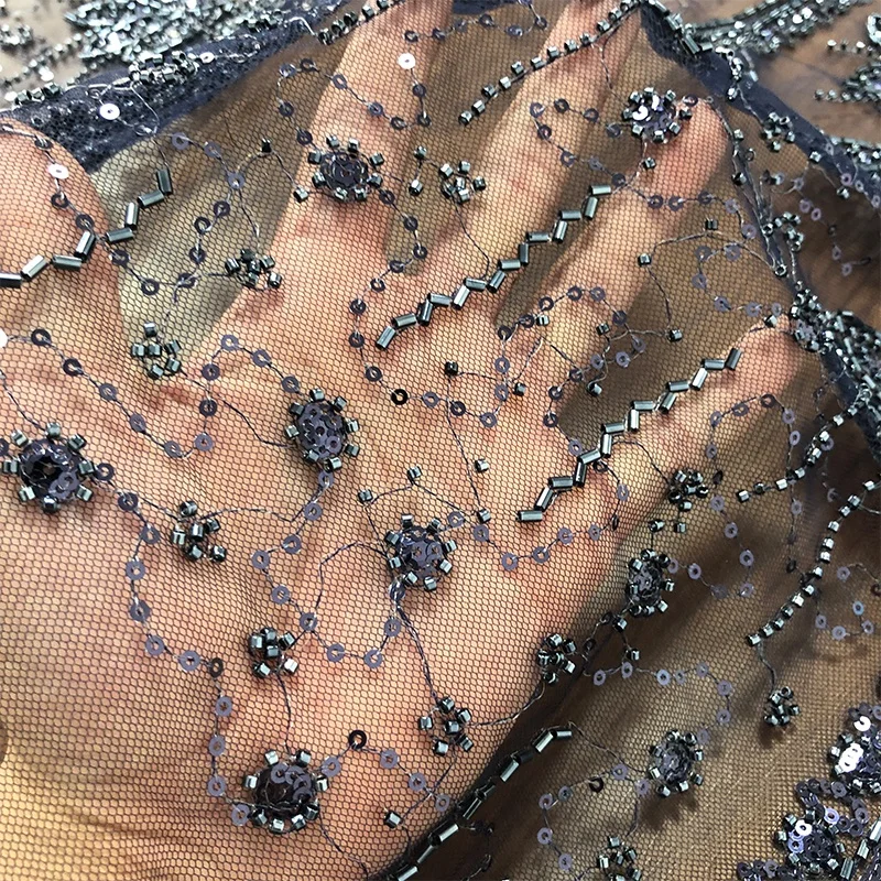 Classic European and American style sequin lace glitter powder sheer beaded lace evening dress WS30084