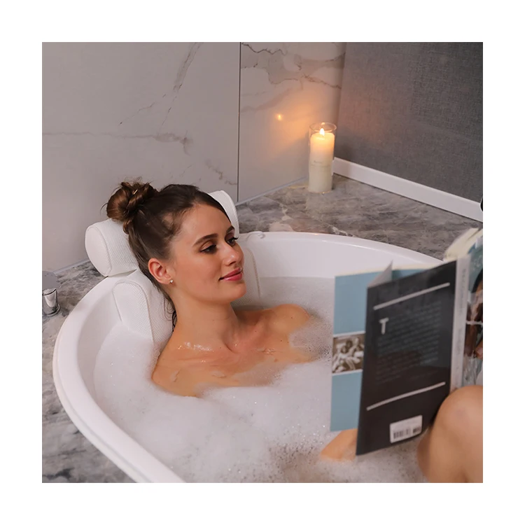 wholesale Luxury Breathable Non-Slip 3D Mesh bathtub pillow With 4 Suction Cups washable Back Neck bath pillow