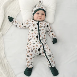 Детский комбинезон на молнии, с принтом из бамбука, на возраст 0-3 месяца