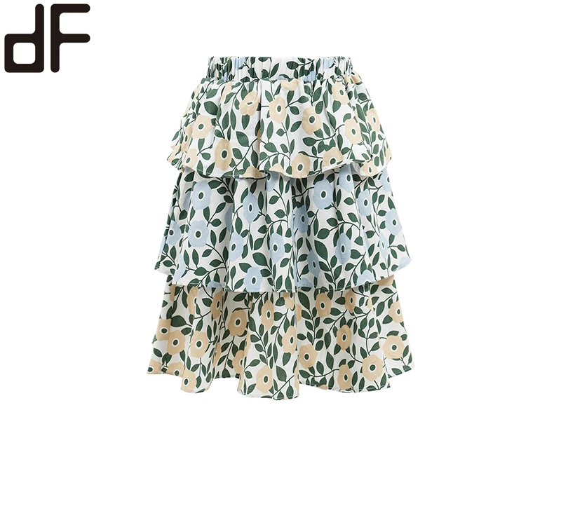Day Look OEM Factory Muslim Kids Clothing Set Milla Tiered Cute Girls Fancy Skirts Chiffon Hot Girls Floral Printed Mini Skirt