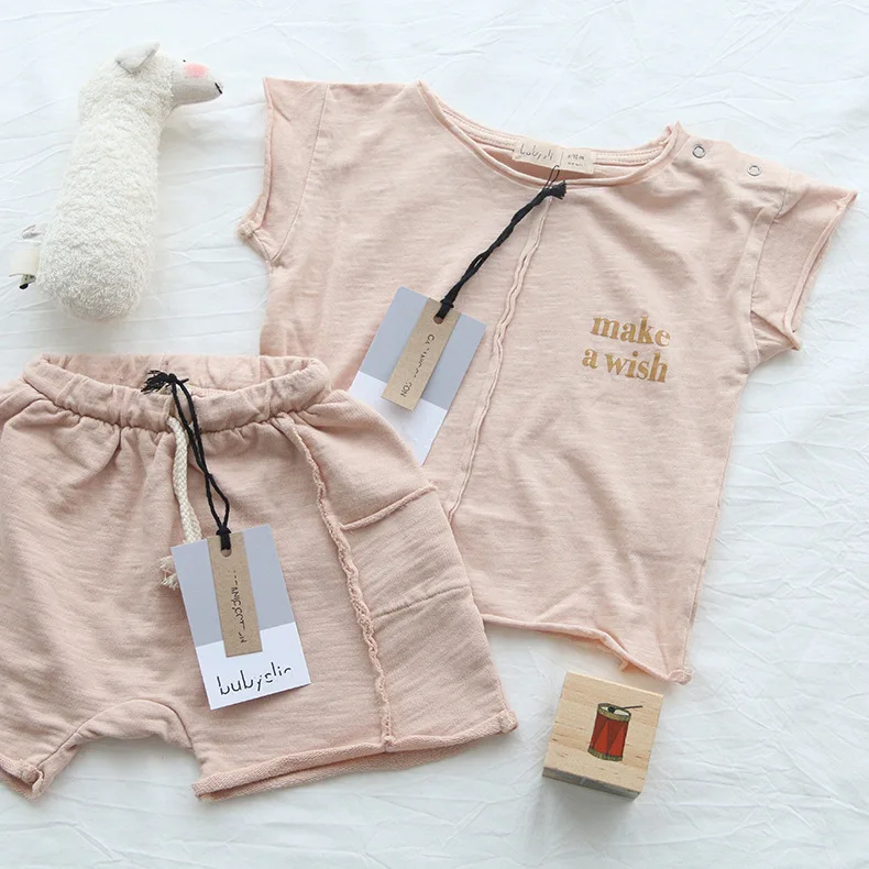 Baby Boys and Girls Summer Clothes 100% Cotton Fabric Short Sleeve Cartoon T-shirt+Short Pants Cotton Suits