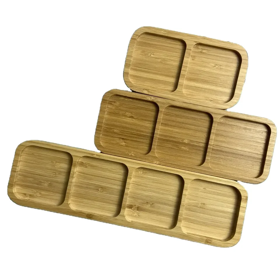 Diyue Wooden Snack Tray Serving Plate Nuts Platter Food Serving Tray Stock Wholesale Bamboo 4 Grid Candy Plates