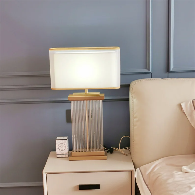 High quality modern design indoor decorative desk lamp 2-layer fabric shade metal glass lamp body led table lamp for living room