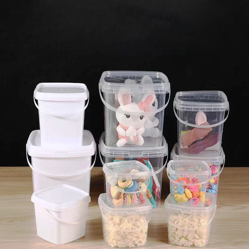 Custom Logo Printed Square PP Clear Party Bucket 5oz 12oz 16oz 24oz 32oz Plastic Cup with Handle and Lid for Tea Juice Milk