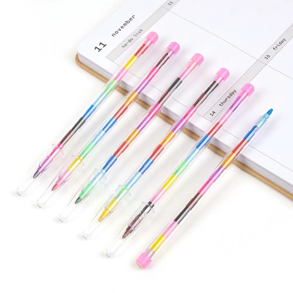 Art Drawing Stationery Plastic 12 Colors Block Shape Stackable Crayons Set With Custom Logo