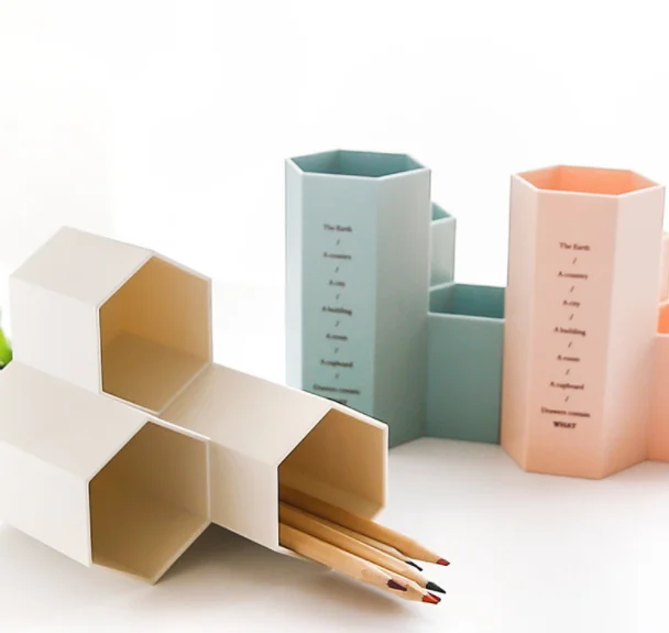 Hot Selling Home Office Accessories Plastic Hexagon Desk Pen Container Pencil Pen Holder