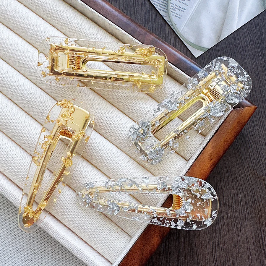 Clear Cellulose Acetate Silver Gold Hair Clips Glitter Metal Elegant Lady Girls Hair Clips Hair Clips for Women Accessor