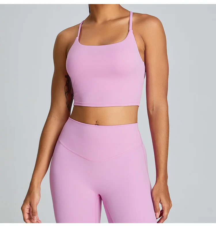 Candy Color Cross Back Bra Butt Lift Leggings Two Piece Yoga Outfits Women Fitness Sports Set
