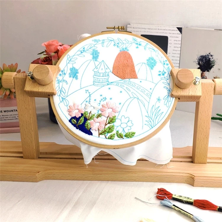 Wholesale DIY Craft Tool Accessory 360 Degree Rotatable Cross Stitch Frame Size Adjustable Wooden Embroidery Frame Desktop Stand