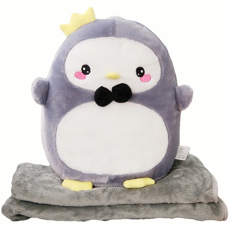 Baby Penguin Plush Pillow and Blanket Dual-Use Car Sofa Cushion Office Throw Animal Toy