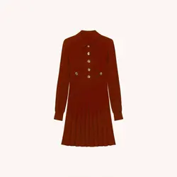 Производители трикотажных изделий под заказ воротник-поло с длинным рукавом ребристая трикотажная женская кофта плиссированное платье