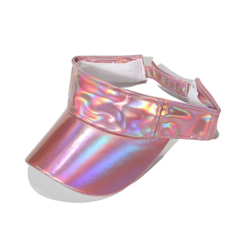 Sun Visor Hats Women Men Holographic PVC Sun Visor Outdoor Sun PU leather  hat traveling visor with hologram colors