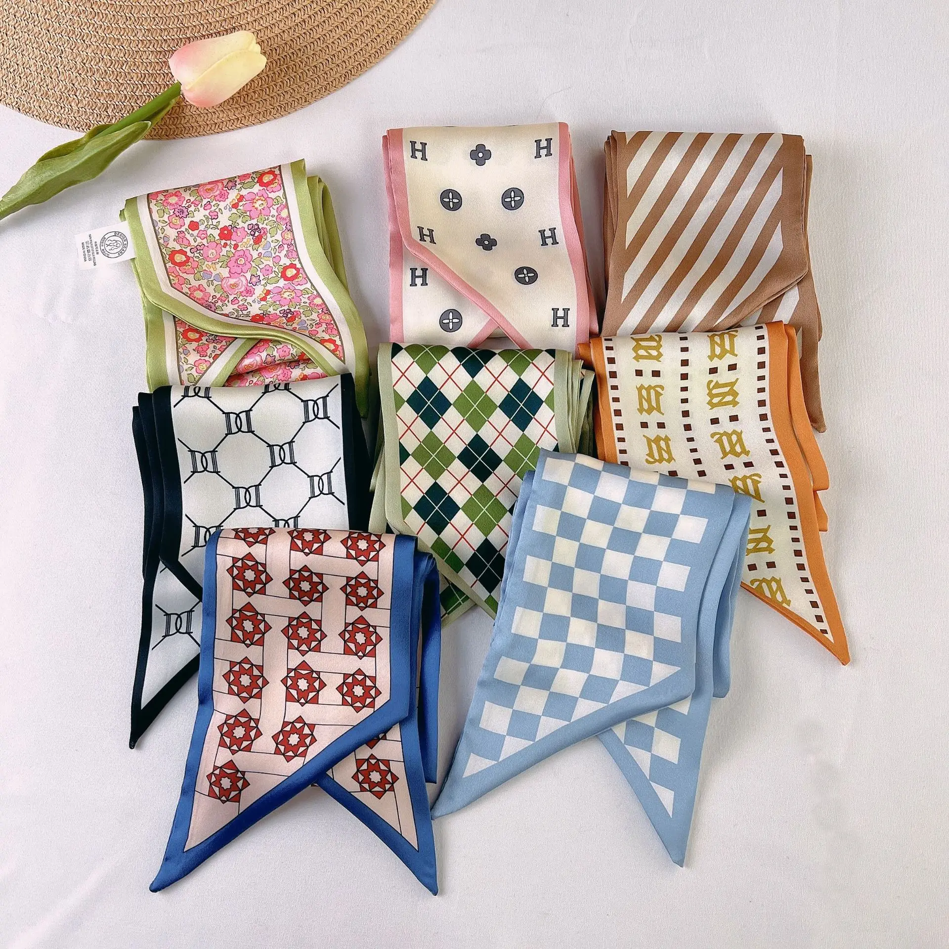 Korean Ins Popular Spring Small Scarf Ribbon Hair Scrunchies Hair Ties Hairband