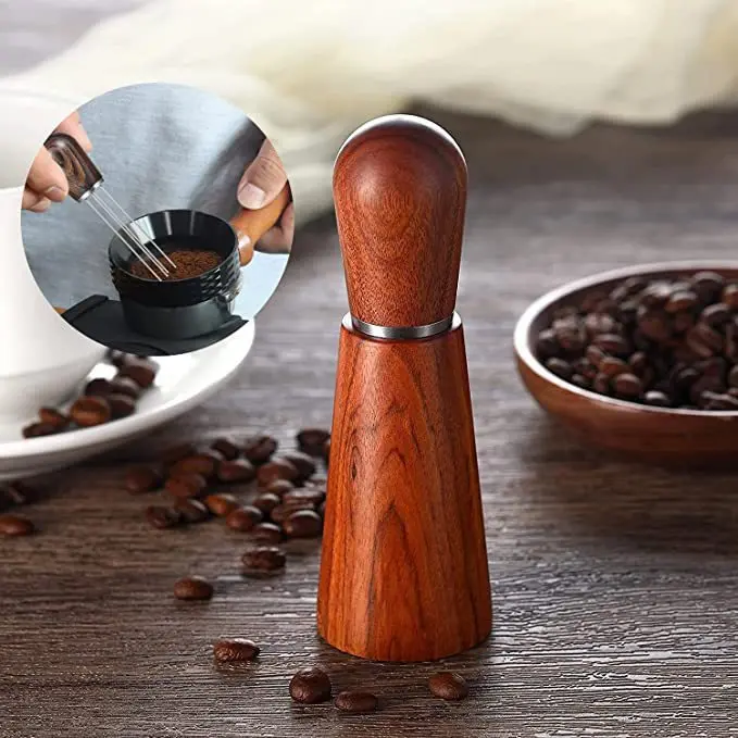 Home use wooden coffee powder distributor tool with holder coffee needle