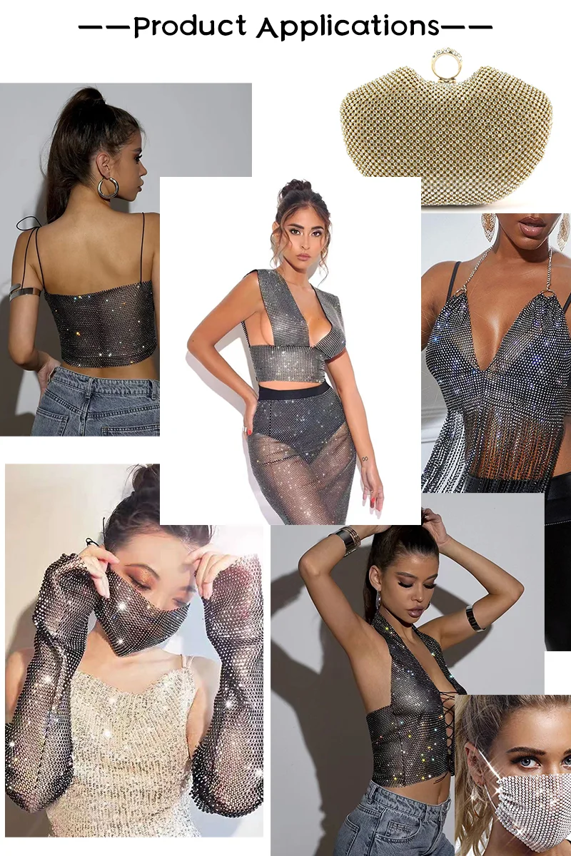 Wholesale high quality elastic banding hot fix rhinestone rolls in different sizes available rhinestone mesh trimming