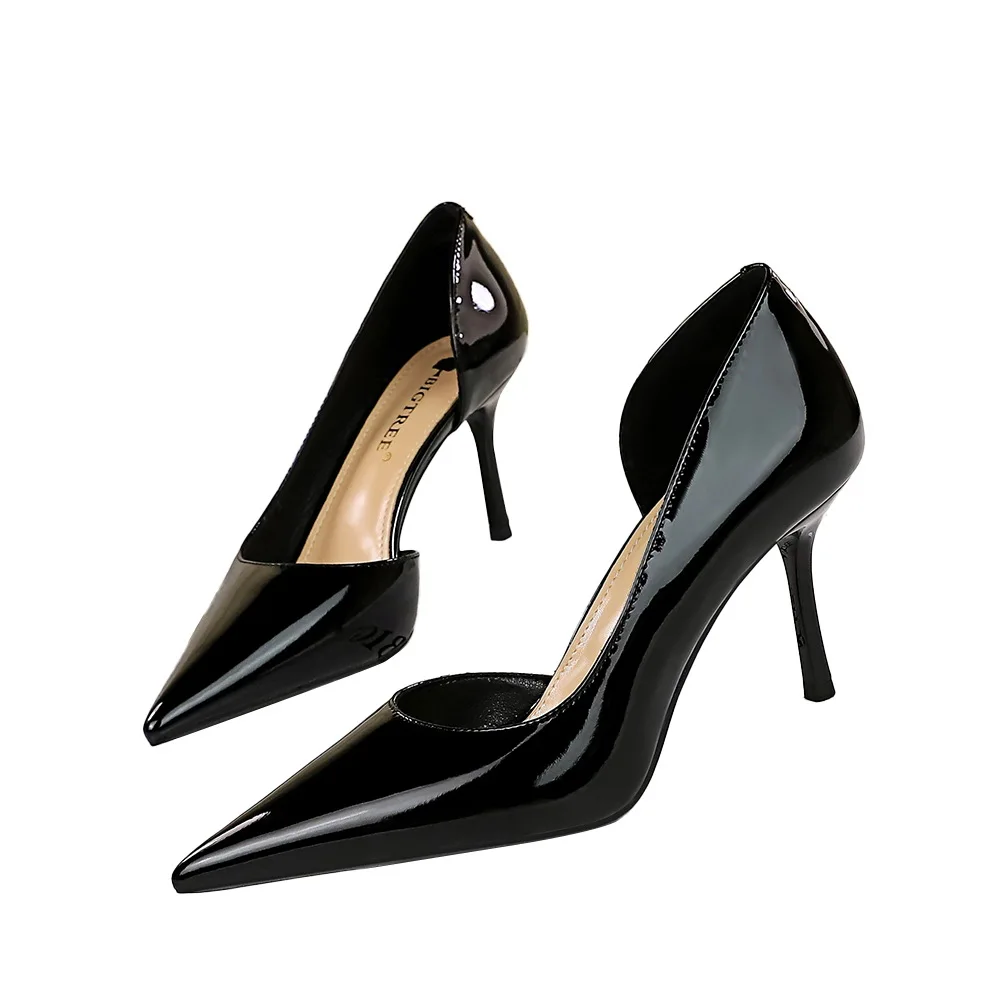 Trendy Simple Stiletto Office Ladies Heels Work Shoes PU Leather Slip-On Pointed Toed 10.5CM High Heels Shoes For Women