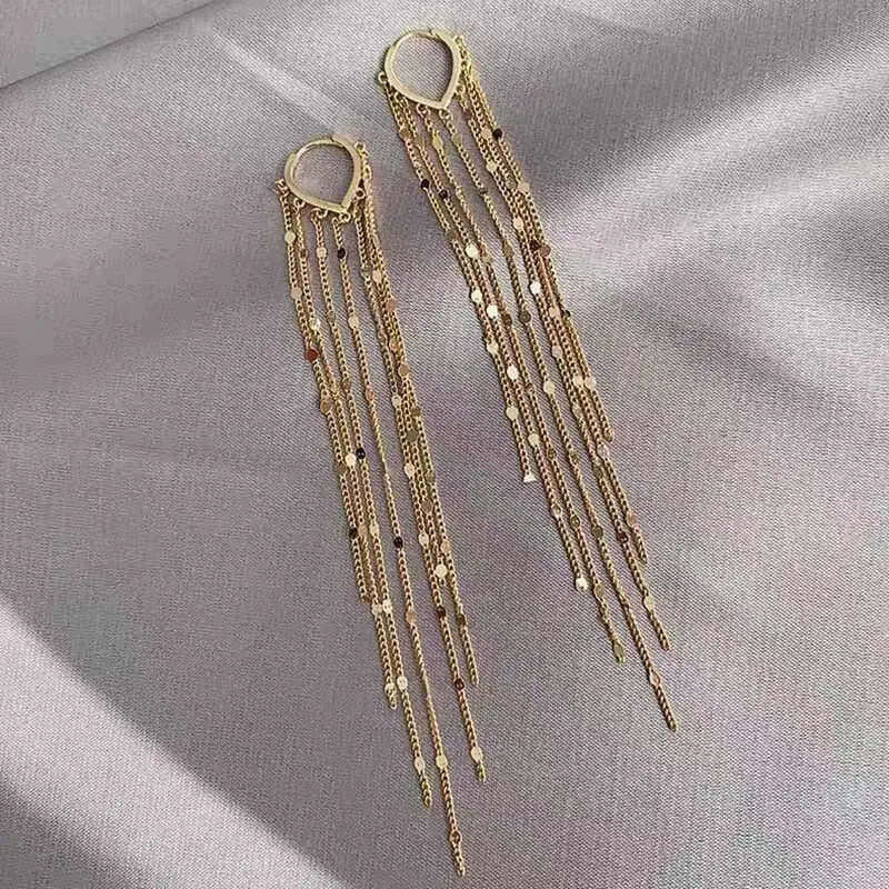 Women Ear Long Line Chain Jewelry Tassel Earrings Gold