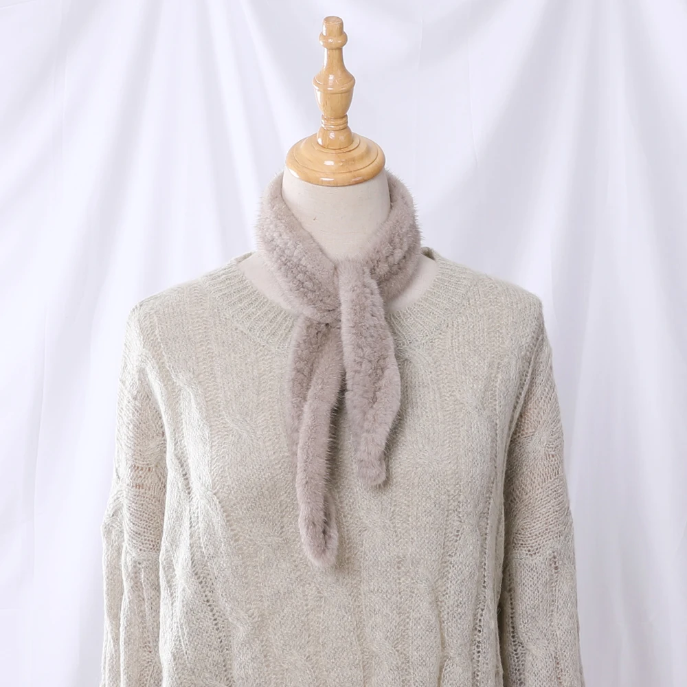 Женский Длинный шарф ручной вязки, теплый вязаный шарф из натурального меха норки, зима 2021