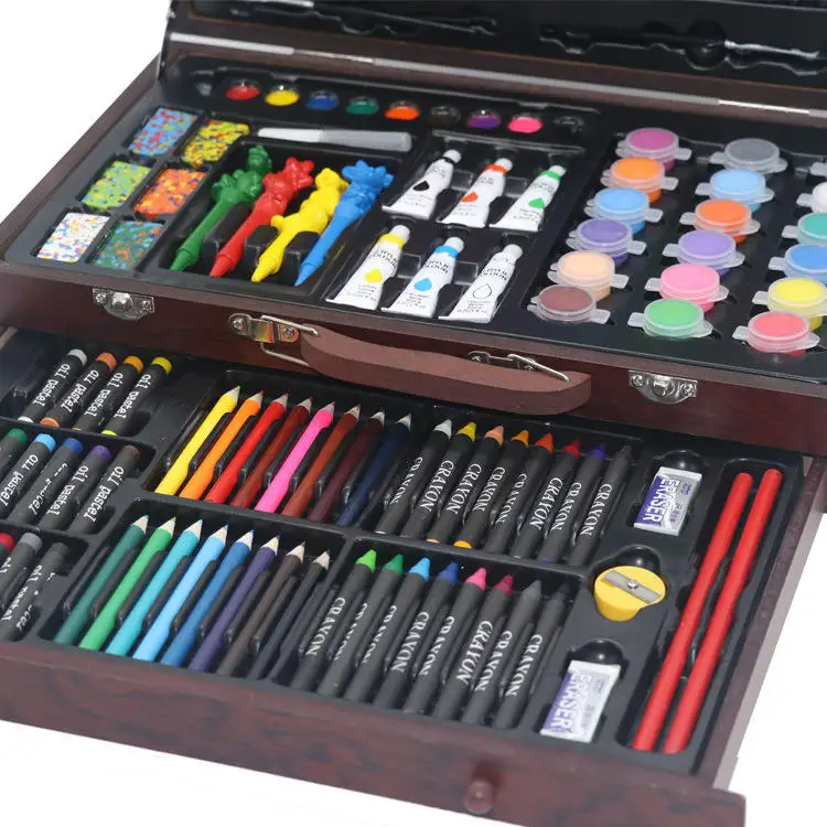 Bview Art 130 Pcs Accessories Wood Case  For Kids Gift Art Painting Drawing  Sets