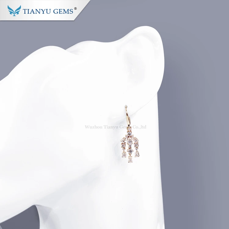Tianyu 14k/18k yellow gold earring colorless moissanite drop earring for ladies fashion earrings