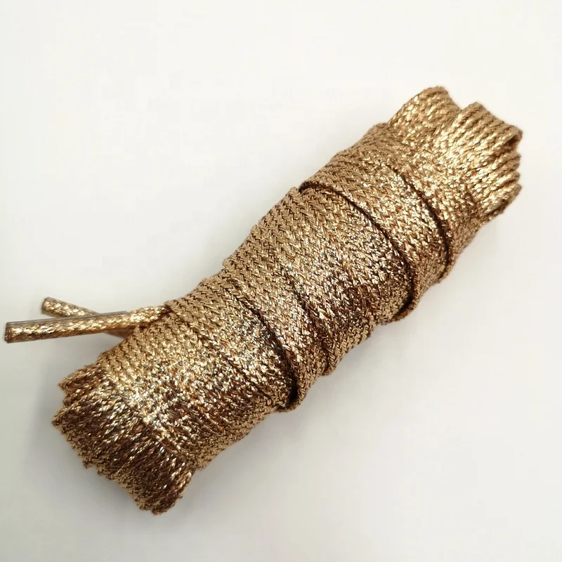 Wholesale various color silver gold glitter flat tubular blinking glitter shoe laces