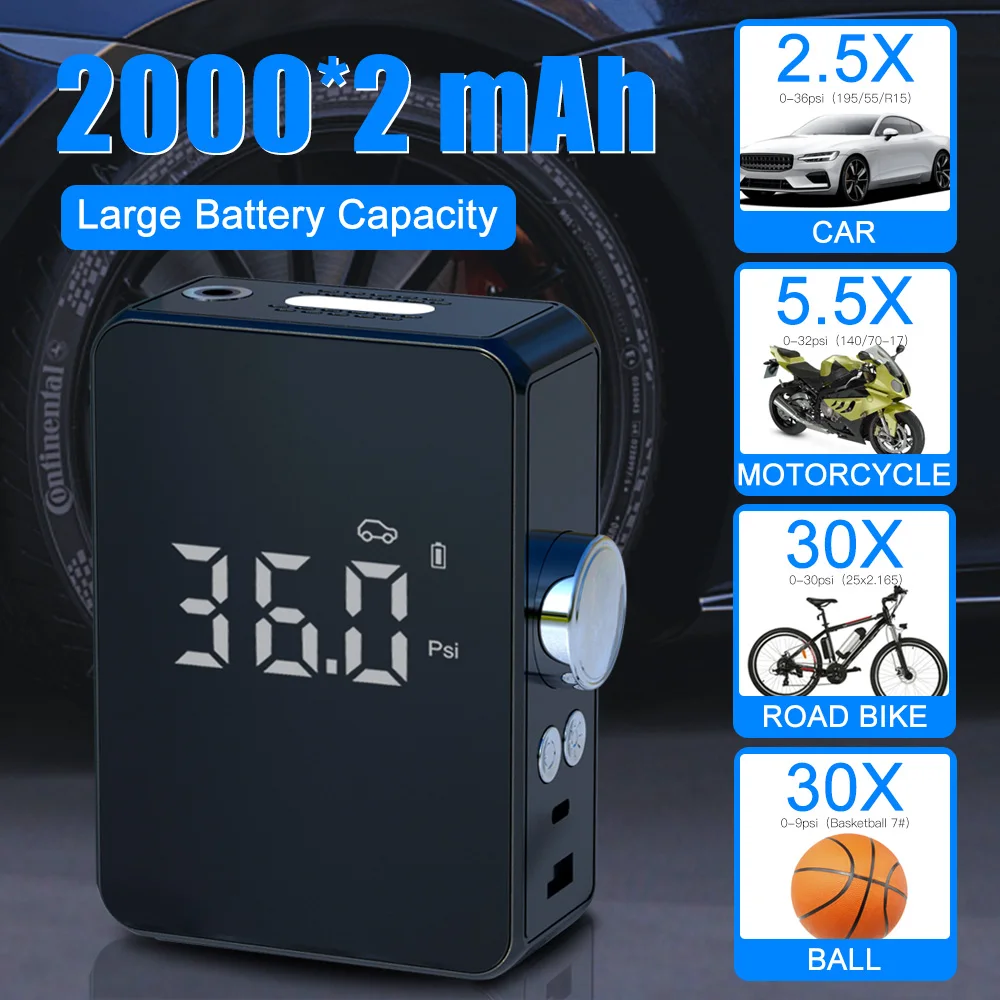 Manufactory 7.4V 2000mAH*2 Portable Emergency Compressor Air Compressor For Car Auto Pump Portable
