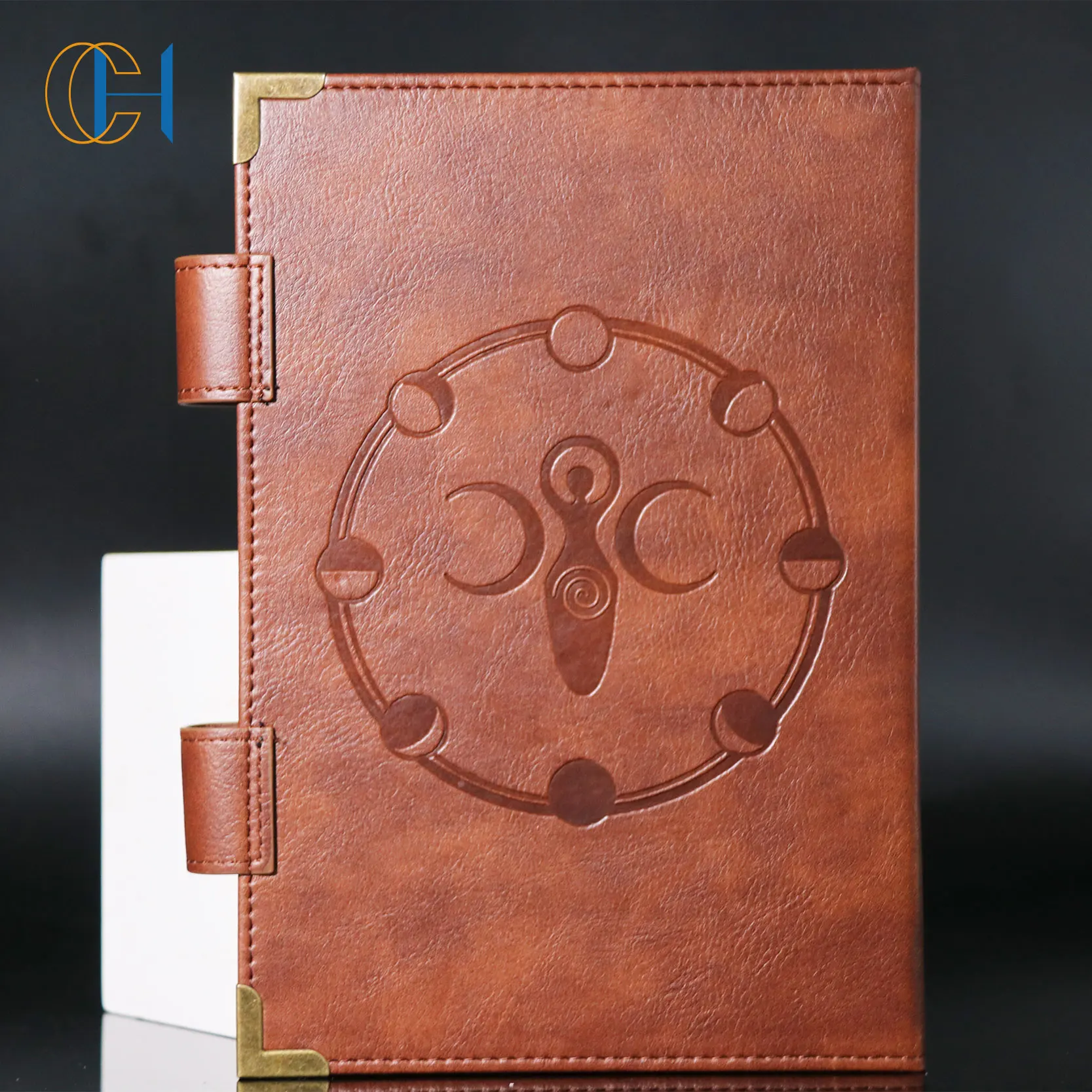 Leather notebook Handmade Brown Third Eye Stone Celtic Triple Moon Embossed Gemstones Vintage Daily Notepad Sketchbook Journal
