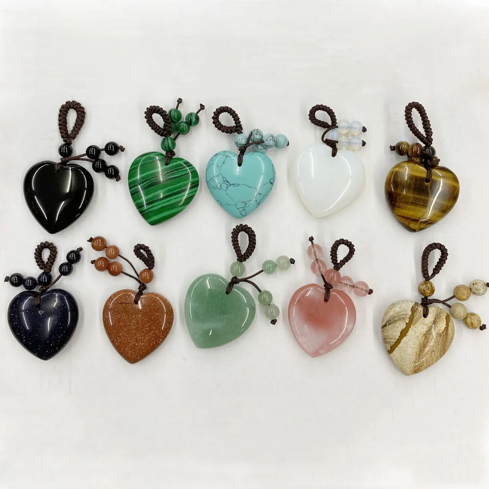 Charm Natural Stone Crystal Healing Energy Keychain Pendant DIY Jewelry Handmade Braided Decor