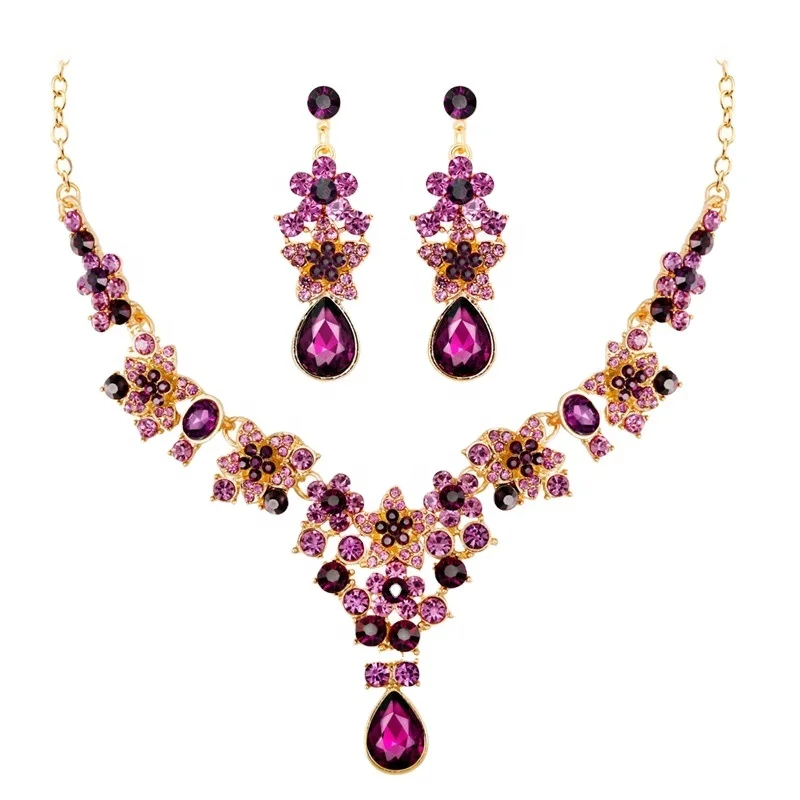 five-pointed star shaped earrings diamond ruby wedding bridal necklace jewelry set
